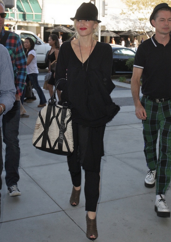 Gwen Stefani and members of her band No Doubt leaving lunch at Porta Via in Beverly Hills
