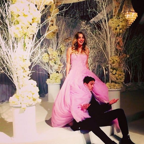 Kaley Cuoco made a statement in a custom-made petal pink strapless tulle ball gown designed by Vera Wang