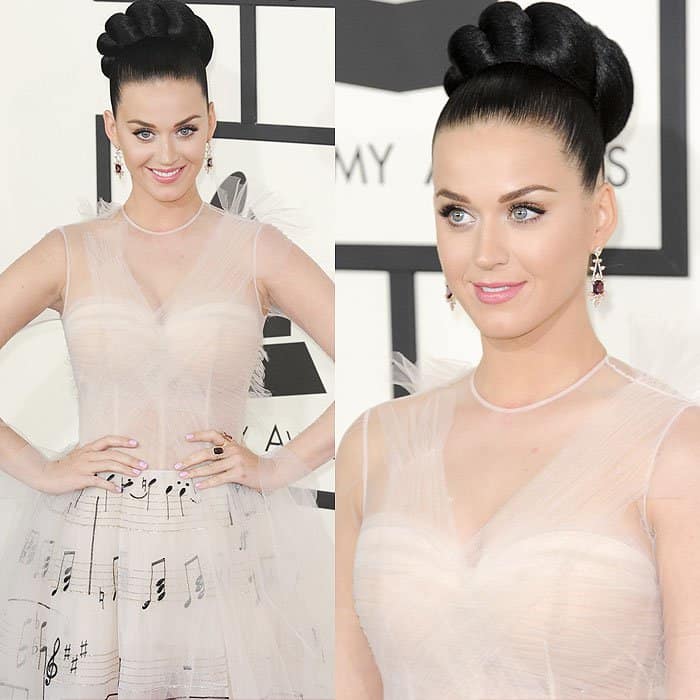 Katy Perry in a musical Valentino Couture gown that perfectly suited the Grammy Awards