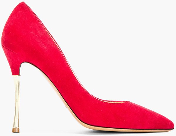 Nicholas Kirkwood Red Suede Gold-Heeled Pumps