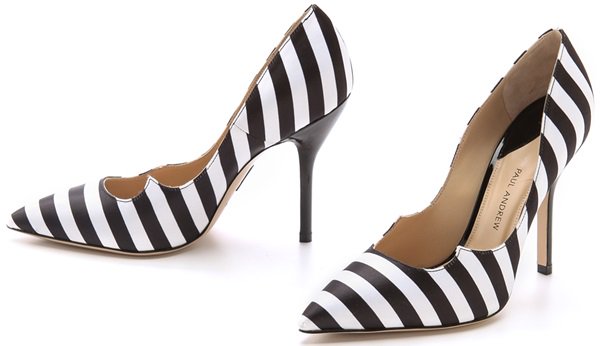 Paul Andrew Zenadia Stripe Silk Pointy Toe Pumps