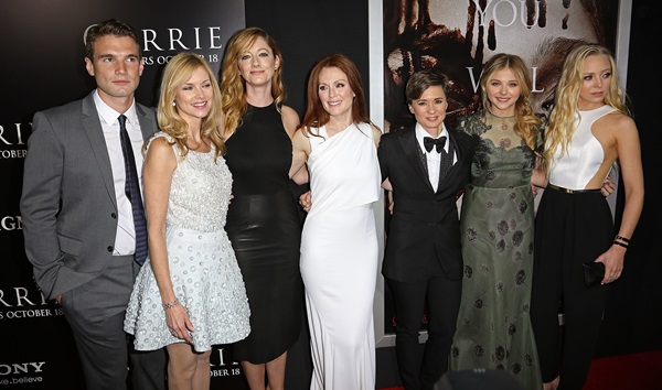 Alex Russell, Cynthia Preston, Judy Greer, Julianne Moore, Kimberly Peirce, Chloë Grace Moretz, and Portia Doubleday at the premiere of Metro-Goldwyn-Mayer Pictures and Screen Gems' Carrie at ArcLight Cinemas Hollywood in Los Angeles on October 7, 2013