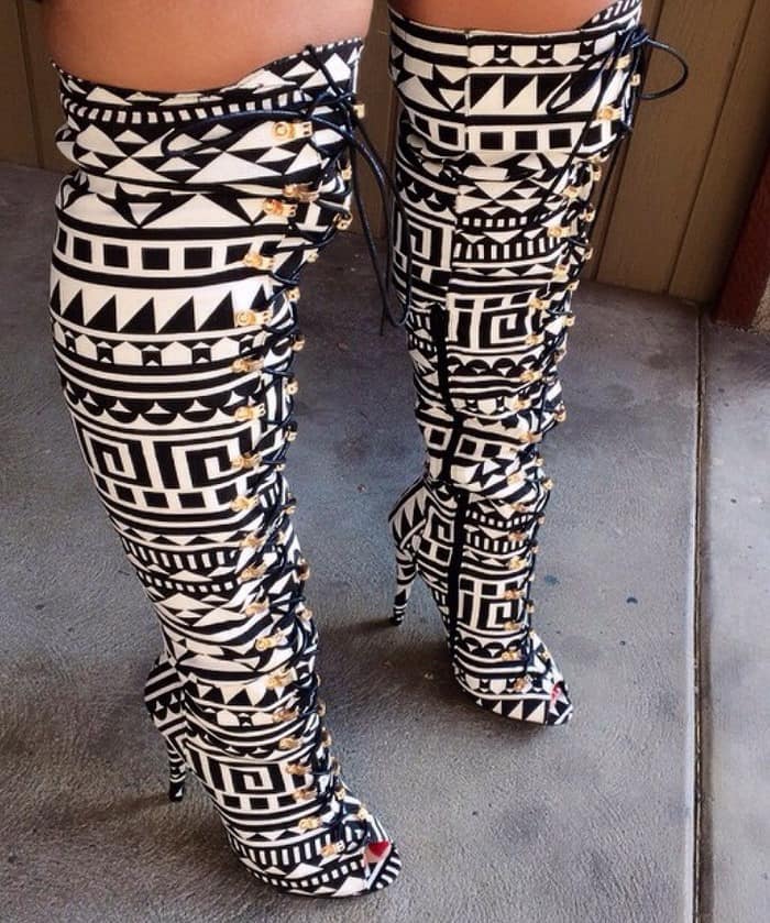 Tribal Lace Up Peep Toe Thigh High Boot Tribal Lace Up Peep Toe Thigh High Boots