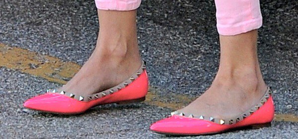 Diane Kruger's hot pink studded flats from Valentino