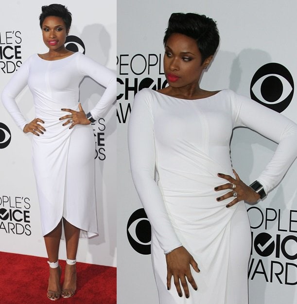 Jennifer Hudson flaunting her uber trim figure in a white Kaufman Franco dress at the 2014 People's Choice Awards held at the Nokia Theatre L.A. Live in Los Angeles on January 8, 2014