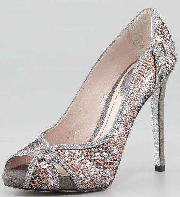 Rene Caovilla Crystal-Trim Lace Platform Pumps