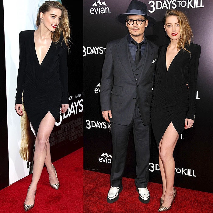 Amber Heard and Johnny Depp at the 3 Days to Kill premiere at the ArcLight Cinemas in Hollywood, California, on February 12, 2014