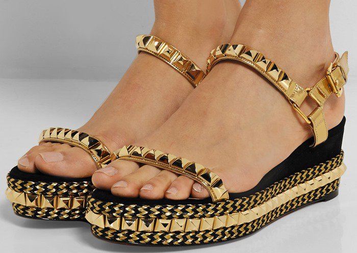 Christian Louboutin Cataclou 60 embellished suede and leather wedge sandals model
