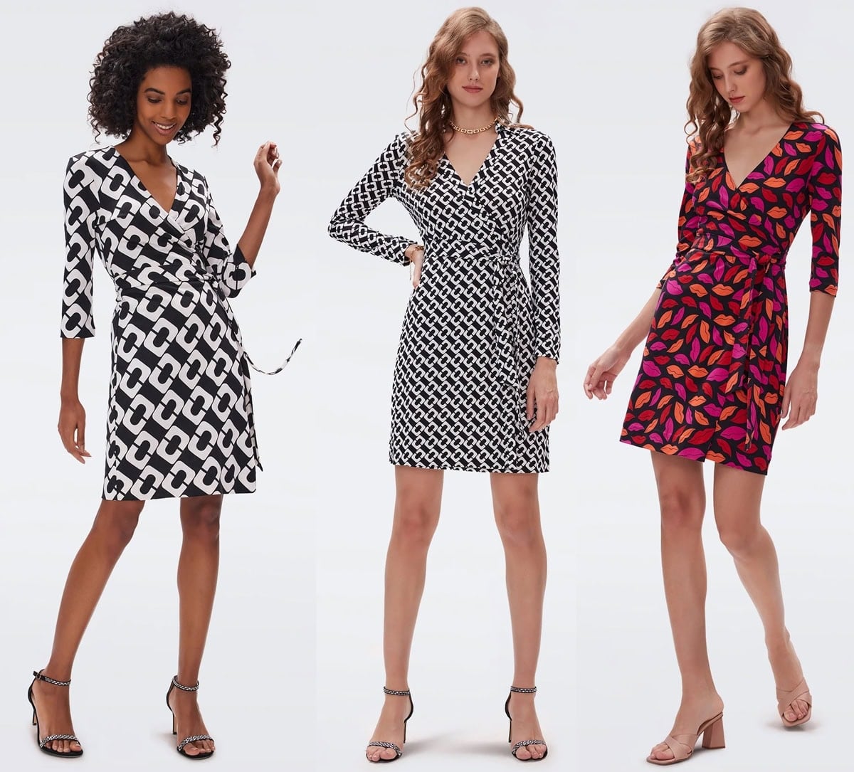 Models showcase the timeless elegance of Diane von Furstenberg wrap dresses, featuring bold prints and flattering silhouettes
