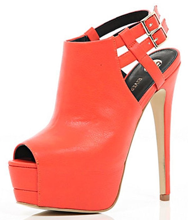 River Island Peep-Toe Platform Stilettos in Orange