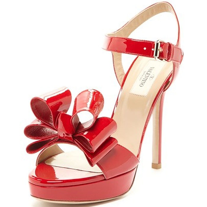 Valentino Patent Leather Bow Platform Sandals in Red