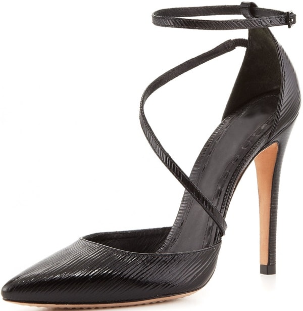 'Delia' Asymmetric Patent Pump in Black Patent Leather