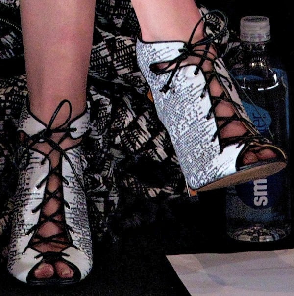Anna Kendrick in lace-up peep-toe booties from Rebecca Minkoff's Spring 2014 collection