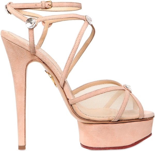 Charlotte Olympia "Isadora" Platform Sandals in Blush Suede