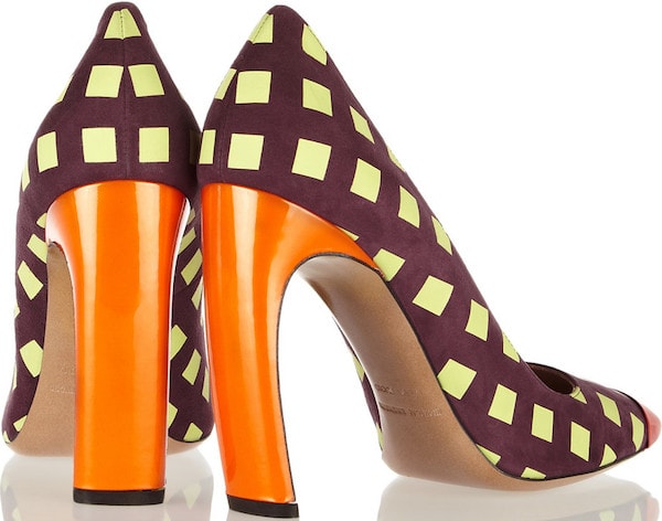 Nicholas Kirkwood Printed Pumps in Plum Suede and Orange Patent Leather