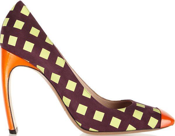 Nicholas Kirkwood Printed Pumps in Plum Suede and Orange Patent Leather