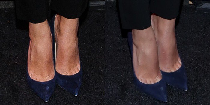 Ashley Benson shows off her feet in navy Jimmy Choo "Anouk" pumps