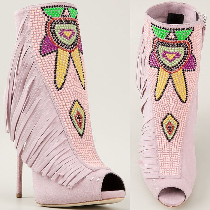 Giuseppe Zanotti's Beaded Fringed Suede Peep-Toe Booties originally retailed for around $1,366 and have since become a sought-after archival style that now surfaces only occasionally on the luxury resale market