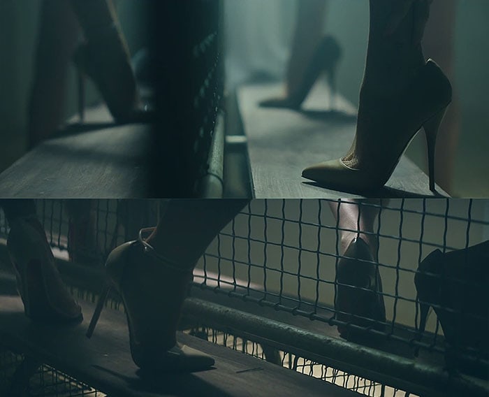 Kylie Minogue and her dancers balance on treadmills while wearing towering Christian Louboutin stilettos in scenes from the “Sexercize” music video