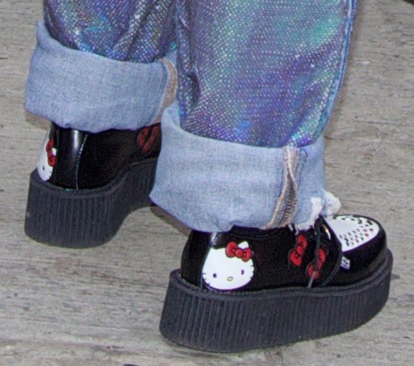 Lady Gaga wearing Hello Kitty x T.U.K. mondo-sole creepers