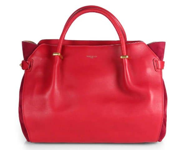 Nina Ricci Le Marché Suede-Paneled Leather Tote Lipstick
