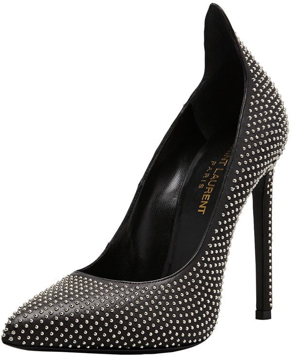 Saint Laurent Paris Studded Peak Pointed-Toe Pump in Black