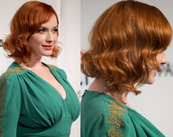 The emerald hue looked beautiful against Christina Hendricks' flame-colored locks