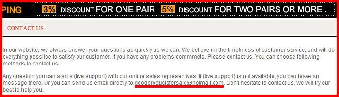 Fake retailers often use free email services like Hotmail instead of domain-based addresses, a clear sign of unprofessional and suspicious operations