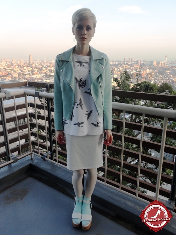 Haru Wilde of Becoming Wilde keeping her structured garb cute by wearing socks with her sandals