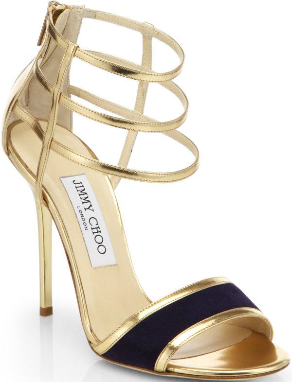 Jimmy Choo "Tolka" Sandals in Gold Mirrored Leather