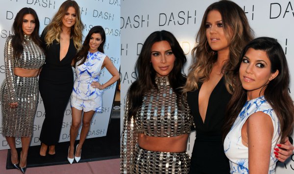 Kim, Khloe, and Kourtney Kardashian at the grand opening of DASH Miami Beach in Miami Beach, Florida, on March 12, 2014
