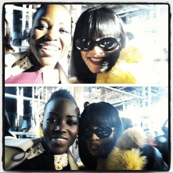 Lupita Nyong'o's Instagram photo has the caption "#MiuMiu selfie with the sensational Rihanna @badgalriri. #Paris" - posted on March 6, 2014
