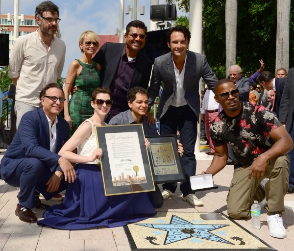 Andy Garcia, Anne Hathaway, Kristin Chenoweth, George Lopez, Carlos Saldanha, Rodrigo Santoro, and Jamie Foxx attend the Miami Walk of Fame Inauguration at Bayside at Bayside Marketplace