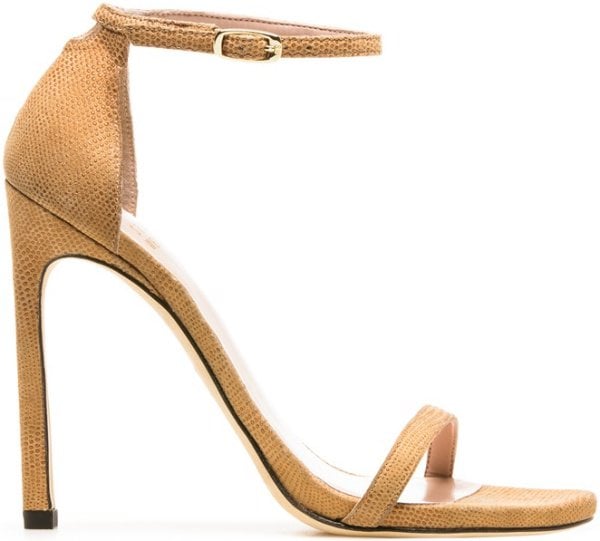 Stuart Weitzman "Nudist" Sandals in Pan Goose Bump Nappa