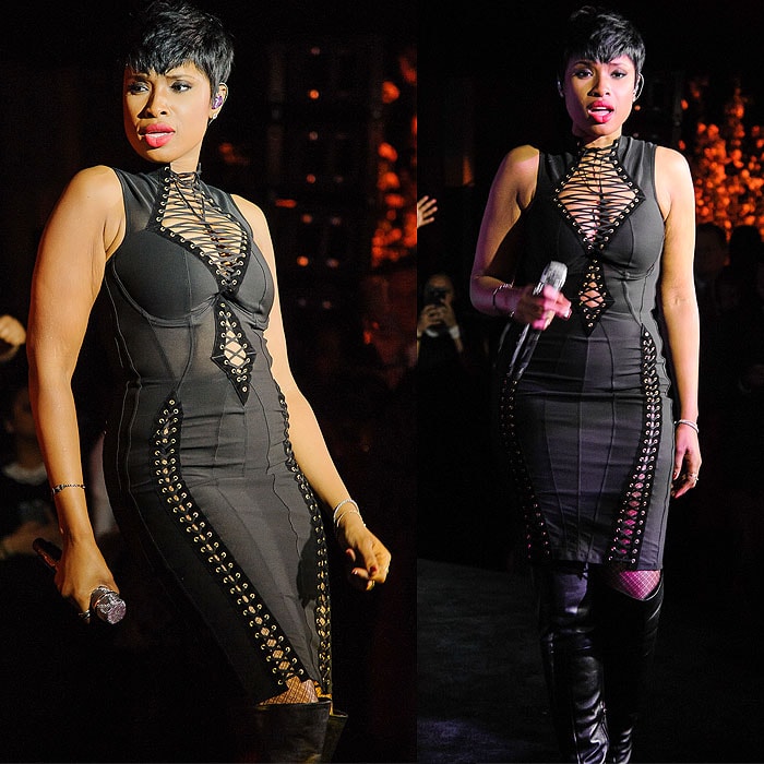 Jennifer Hudson shows off her figure in a racy black Agent Provocateur dress