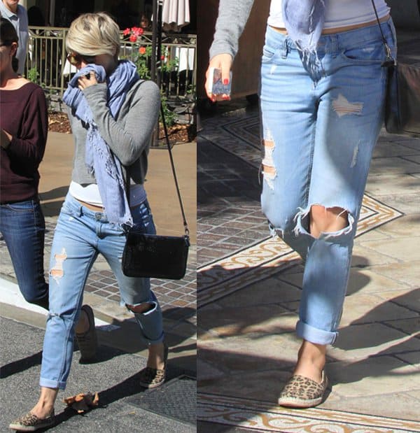 Julianne Hough in distressed Express boyfriend jeans at The Grove