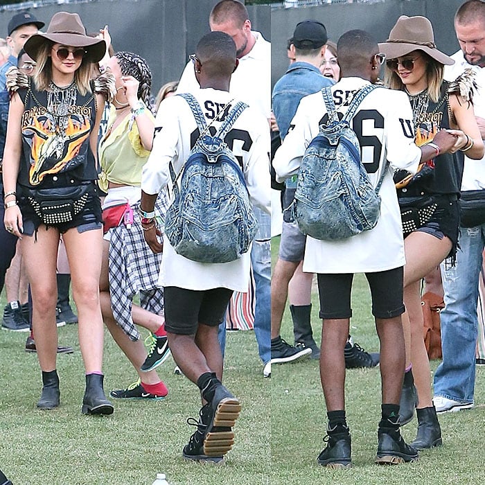 Kylie Jenner meeting and greeting Shamari Maurice at Coachella in Indio, California, on April 18, 2014