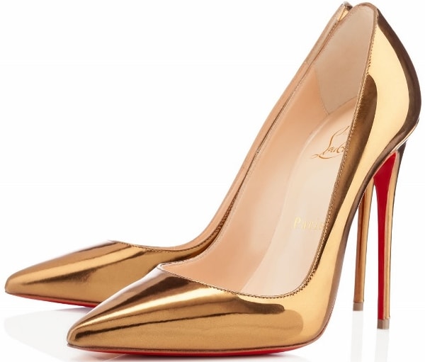 Bronze metallic Christian Louboutin So Kate pointed-toe pumps with red soles