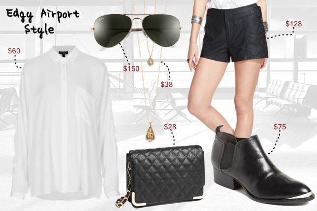 Topshop Oversized Crinkle Shirt / NB Bags Quilted Crossbody / Enzo Angiolini Austan Booties / Ray-Ban Original Aviators / Free People High Rise Lace-Up Faux Leather Shorts / Multi-Strand Buddha Pendant Necklace