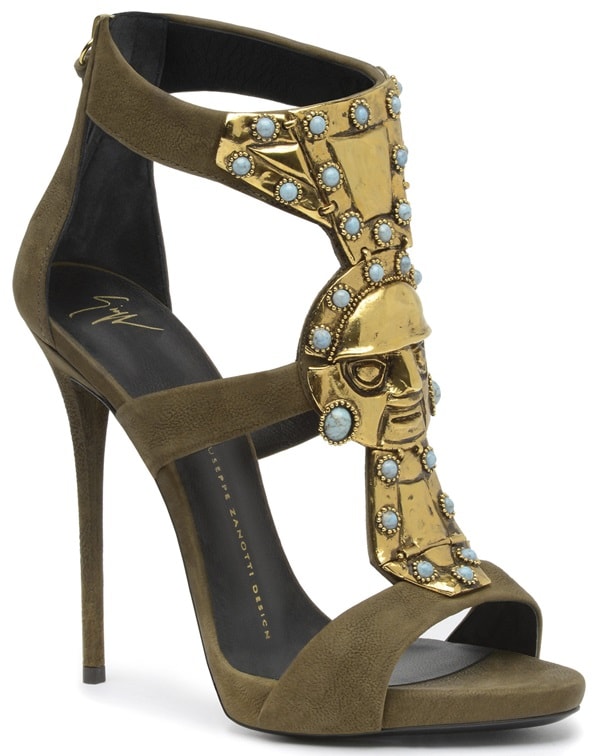 Giuseppe Zanotti Orange Jeweled Tribal Leather Sandals