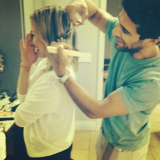 Hilary Duff gets a chic new haircut from celebrity hairstylist Marcus Francis, capturing the moment in a candid Instagram photo