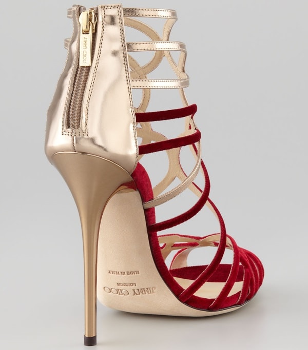 Viewed from behind, the Maury's sculptural strap arrangement and slim stiletto heel reveal the intricate craftsmanship that defined the statement sandal's architectural appeal