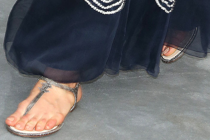 Chanel flat t-strap sandals on Karlie Kloss