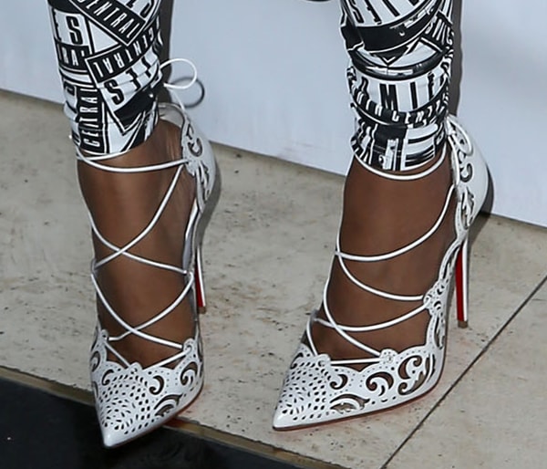 Nicki Minaj wearing the white version of the Christian Louboutin Impera pumps