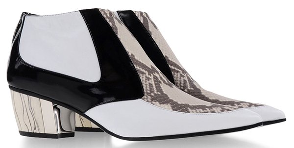 White Snakeskin Embossed Rodarte Ankle Boots