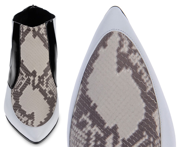 White Snakeskin Embossed Rodarte Ankle Boots