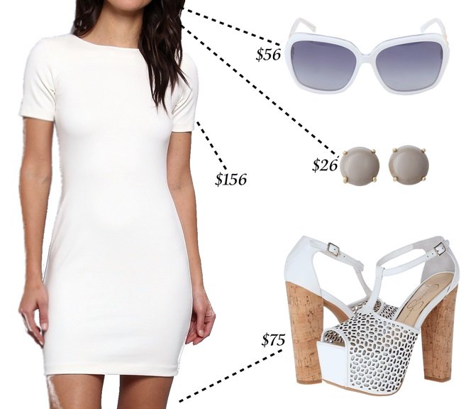 Dress: Amanda Uprichard Column Mini Dress / Eyewear: Lilly Pulitzer Kelsie / Earrings: Fossil Colorful Cup Studs / Shoes: Jessica Simpson "Dany" Sandals