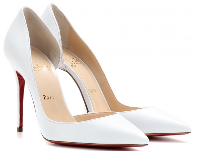 White Christian Louboutin Iriza pointed-toe half d'Orsay pumps with red soles