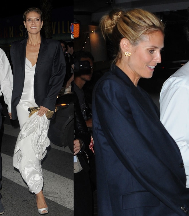 Heidi Klum looking like a bride in an all-white ensemble at the boat party hosted by Roberto Cavalli during the Cannes Film Festival in France on May 21, 2014