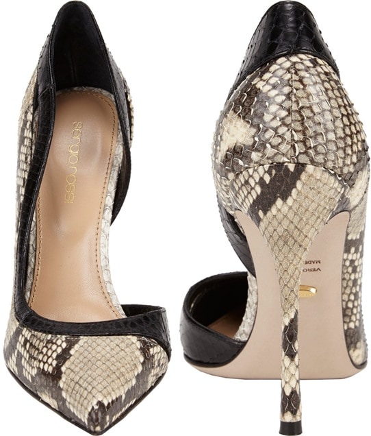 Sergio Rossi "Yin Yang" D'Orsay Pumps in Black/White Snake